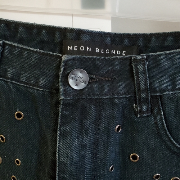 Neon Blonde Vixen Denim Jean Shorts Metal Eyelet Embellishments - Picture 3 of 6